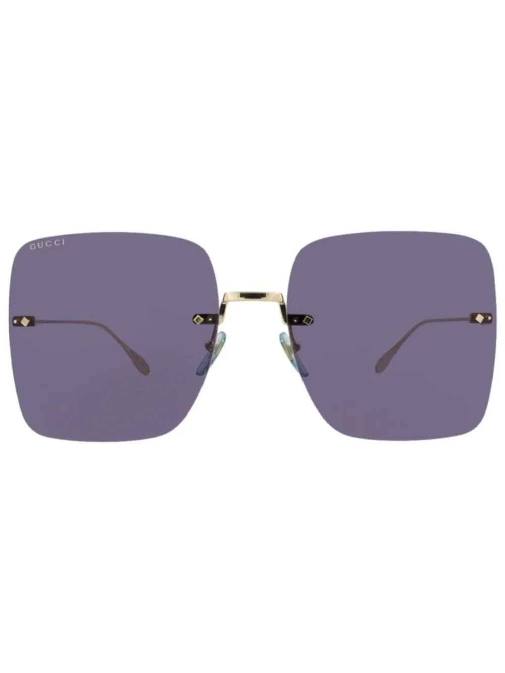 New Gucci Women's Sunglasses Square Rectangle Metal Frame Gold Gold Blue